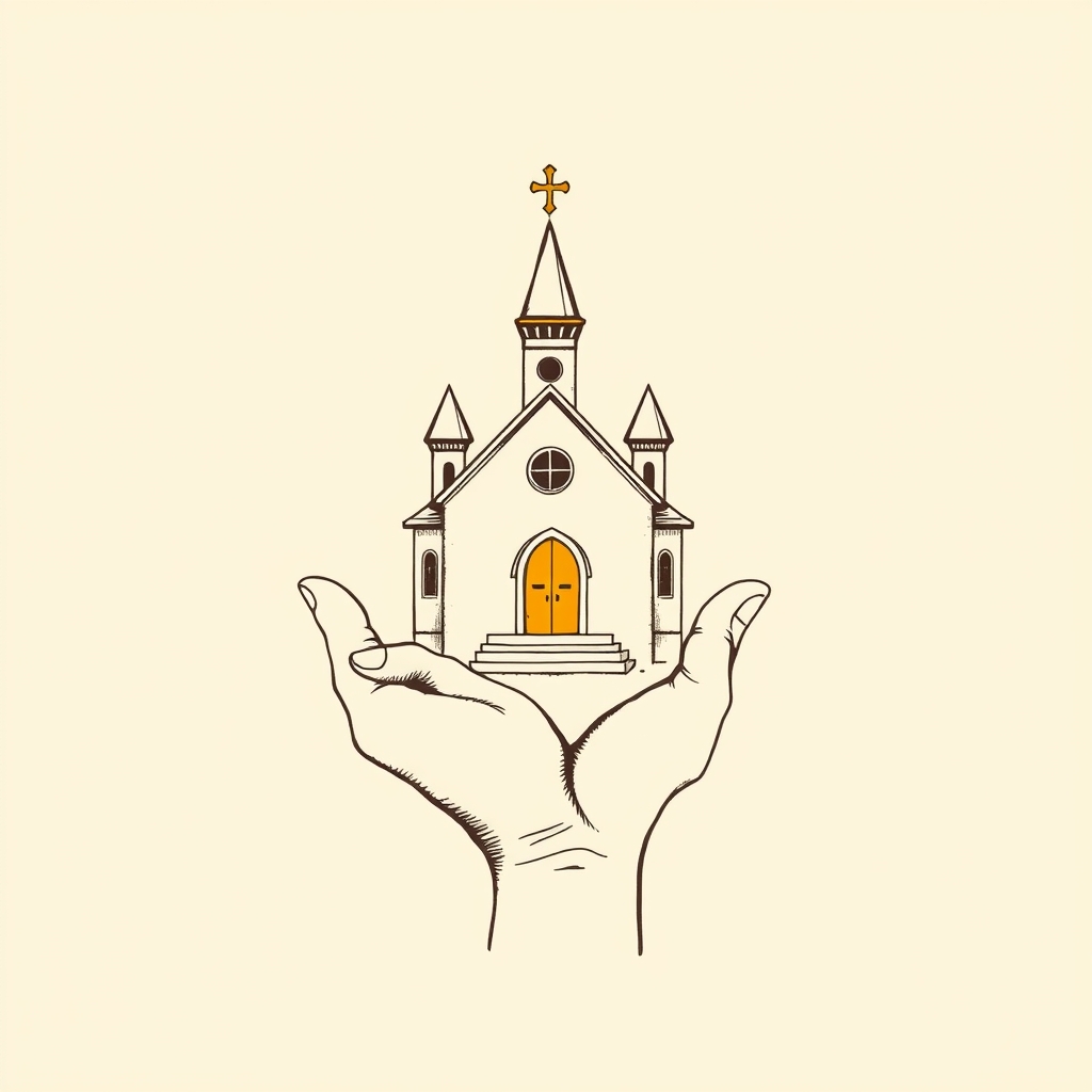 église sur la main