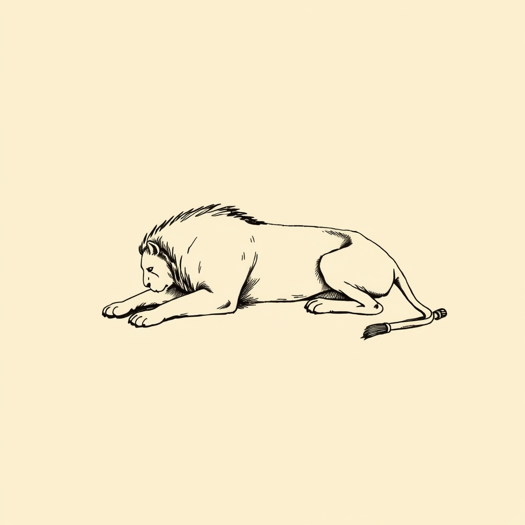 lion mort à ses pieds