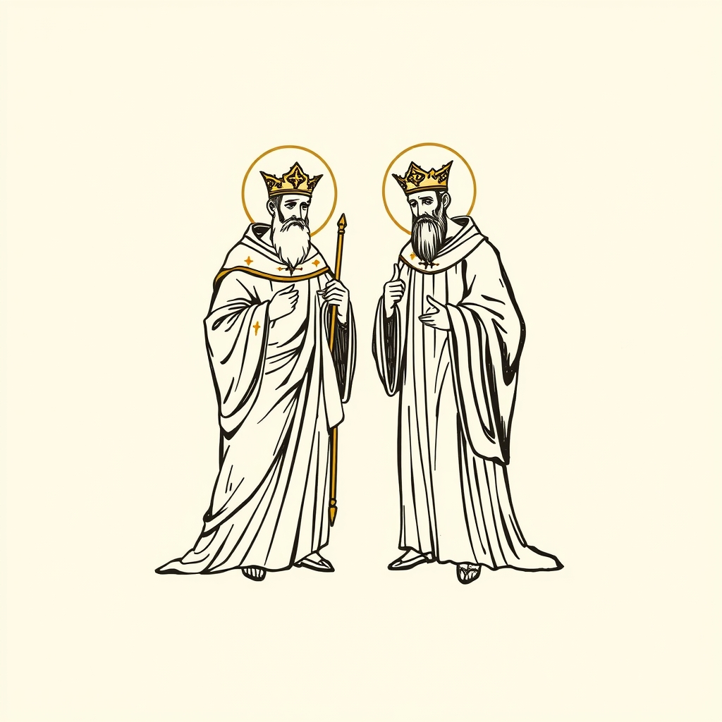Représenté confiant leur mission à saint Fugace et saint Damien