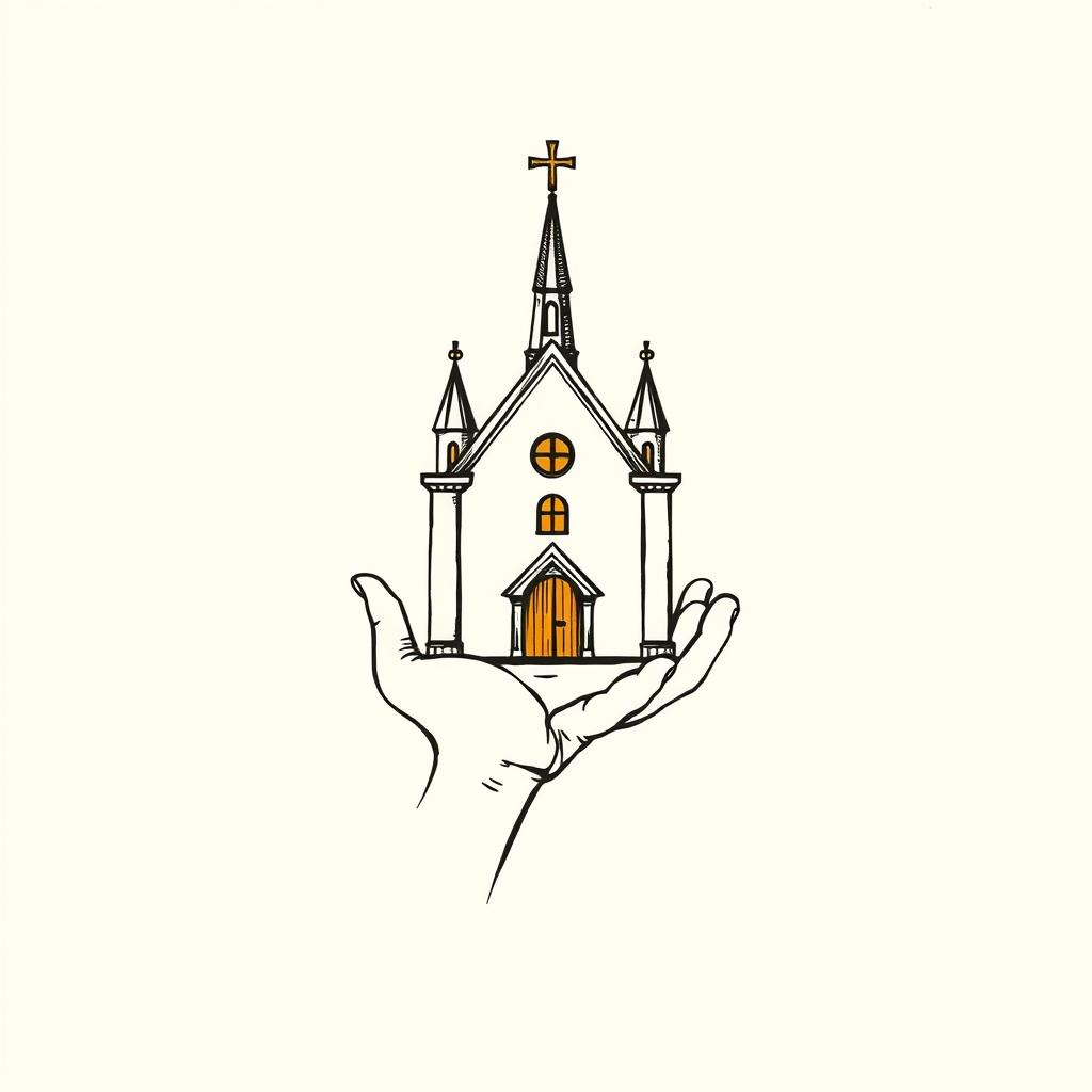 tient une église sur la main