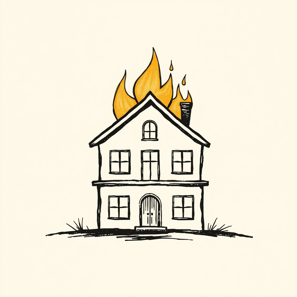 maison en flammes