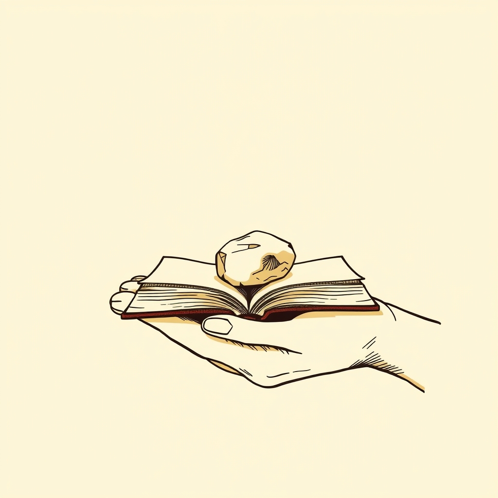 petites pierres sur un livre ou la main
