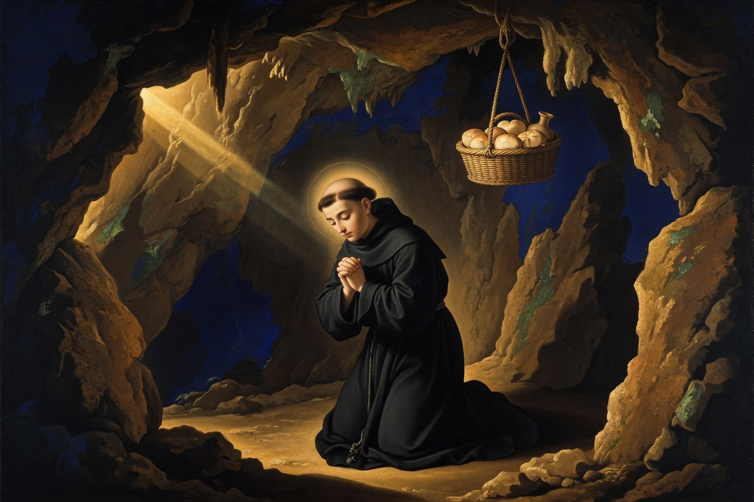 Saint Benoit en priere dans la grotte de Subiaco