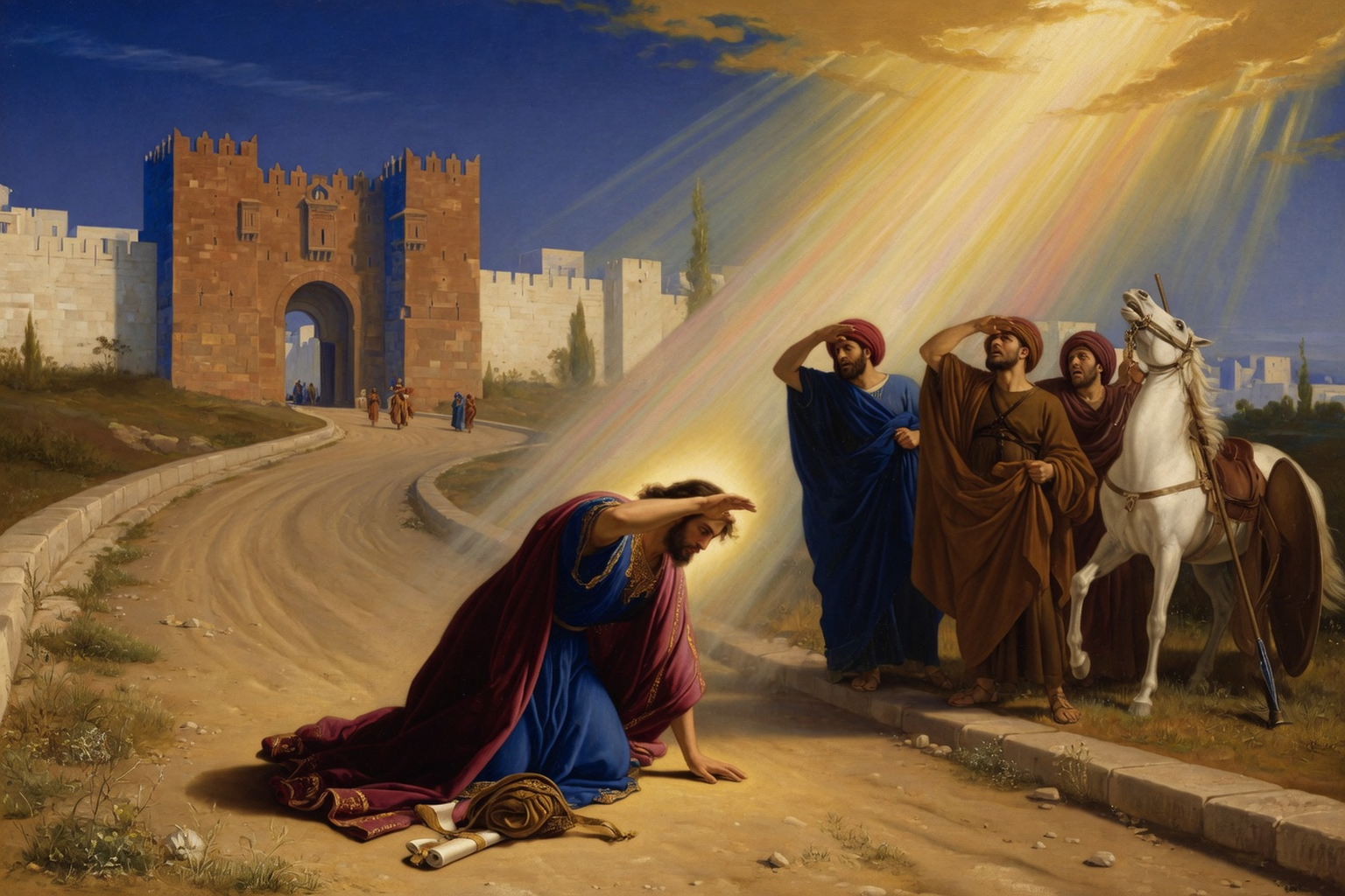 Saul terrasse par la lumiere du Christ sur le chemin de Damas