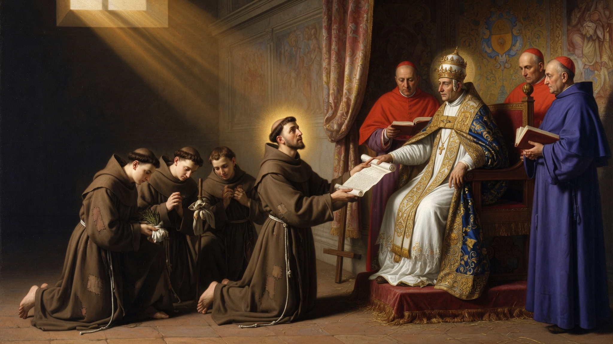 Saint Francois et les premiers freres recevant l'approbation de leur regle